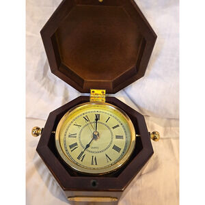 Vtg 1994 Bombay Company Gimbal Dial On-Swivel Ship Clock Mahogany Box Works